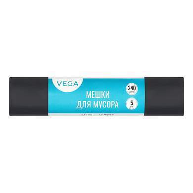 Мешки для мусора 240л VEGA ПВД, 90*130см, 25мкм, 5шт., черные, в рулоне (арт. 344031)