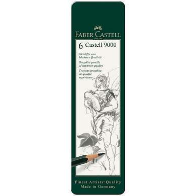 Набор карандашей ч/г Faber-Castell "Castell 9000", 6шт., HB-8B, заточен., метал. кор. (арт. 290333)