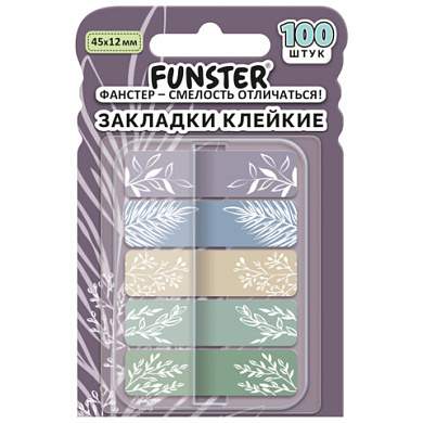 Закладки клейкие Z-сложения FUNSTER (ФАНСТЕР) "Флора", 45х12 мм, 100 шт. (5 цветов х 20 листов), в диспенсере, 116699 (арт. 116699)