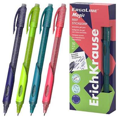 Ручка стираемая гелевая ERICH KRAUSE ErgoLine Magic Stick&Grip, СИНЯЯ, корпус ассорти, 63145 (арт. 144570)