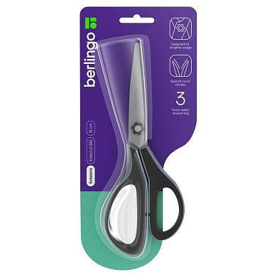Ножницы Berlingo "Easycut 350", 18см, серые, эргономичные ручки, мягкие вставки, европодвес (арт. 326337)