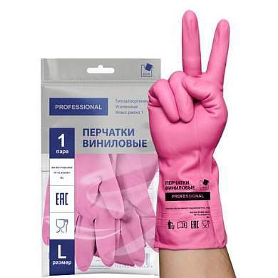 Перчатки МНОГОРАЗОВЫЕ виниловые РОЗОВЫЕ усиленные ГИПОАЛЛЕРГЕННЫЕ, ТР ТС, PROFESSIONAL, размер L (большой), вес 90 г, ADM, 31157 (арт. 609375)