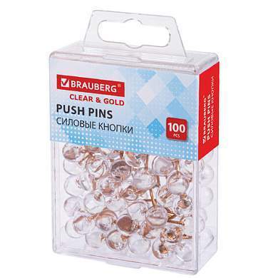 Силовые кнопки-гвоздики BRAUBERG CLEAR & GOLD, прозрачные с золотистым (шарики), 100 штук, 11 мм, 272760 (арт. 272760)