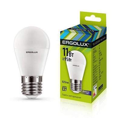 Ergolux шар G45 E27 11W(925lm 220°) 6500K 6K матовая 90x45 LED-G45-11W-E27-6K (арт. 690346)