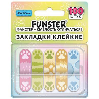 Закладки клейкие Z-сложения FUNSTER (ФАНСТЕР) "Лапки собак", 45х12 мм, 100 шт. (5 цветов х 20 листов), в диспенсере, 116693 (арт. 116693)