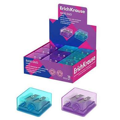 Точилка ERICH KRAUSE Base Duo Vivid, с контейнером, пластиковая, корпус ассорти, 6008, 60081 (арт. 274248)