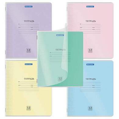 Тетрадь обложка пластик (прозрачный) 12л. клетка, BRAUBERG Smart Cover, АССОРТИ (в спайке), 405022 (арт. 405022)