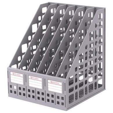 Лоток вертикальный для бумаг BRAUBERG "MAXI Plus", 240 мм, 6 отделений, сетчатый, сборный, серый, 237016 (арт. 237016)