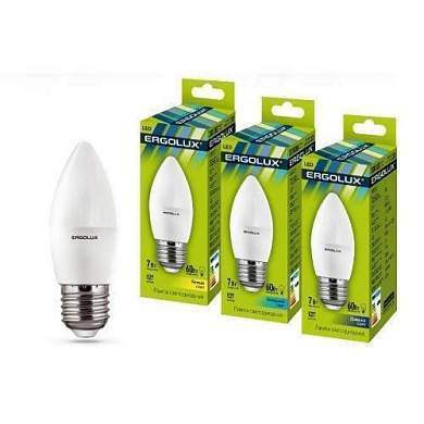 Ergolux свеча C35 E27 7W(560lm 220°) 6500K 6K матовая 101x37 пластик/алюм. LED-C35-7W-E27-6K (арт. 661097)