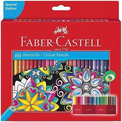 Карандаши цветные Faber-Castell, 60цв., заточен., картон. подставка, европодвес (арт. 286237)