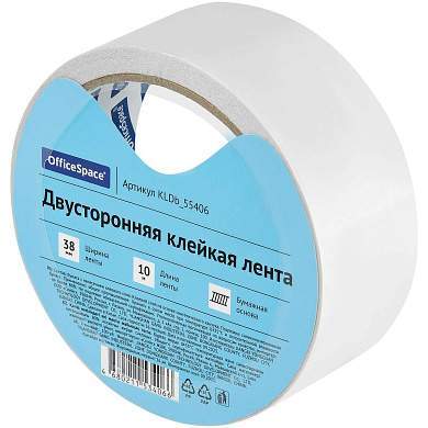 Клейкая лента двусторонняя OfficeSpace, 38мм*10м, бумажная основа (арт. 362212)