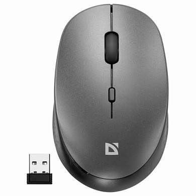 Мышь беспроводная DEFENDER Auris MB-027, USB, 3 кнопки + 1 колесо-кнопка, оптическая, серая, 52029 (арт. 513817)