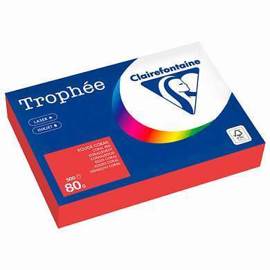 Бумага цветная CLAIREFONTAINE, А4, 80 г/м2, 500 л., интенсив, кораллово-красный, 8175PC (арт. 116716)