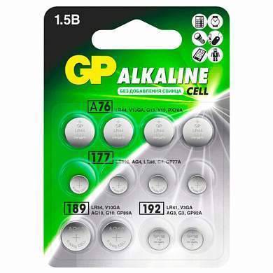 Батарейки НАБОР 12 шт. (А76 – 4 шт., 177 – 4 шт., 189 – 2 шт., 192 – 2 шт.), GP Alkaline, блистер, ACM02F-2CR12 (арт. 457766)