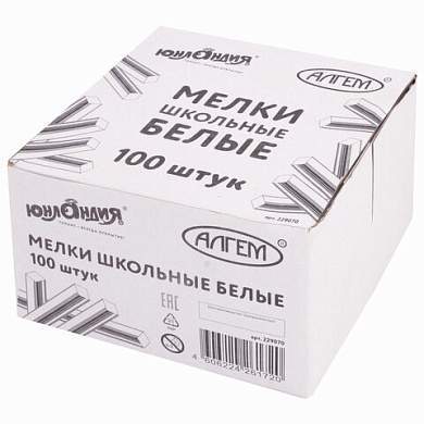 Мел белый квадратный 100 штук, ЮНЛАНДИЯ (Алгем), картонная упаковка, 229070 (арт. 229070)