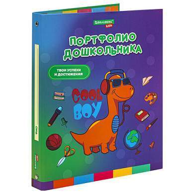 Папка-портфолио дошкольника "ДИНОЗАВР", 4 кольца, 20 файлов, 10 вкладышей, 7БЦ матовая, BRAUBERG KIDS, 115238 (арт. 115238)