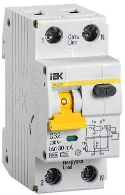 IEK дифф. автоматический выкл. АВДТ 32 2P С32 30мА 2мод. 6кА MAD22-5-032-C-30 (арт. 516460)
