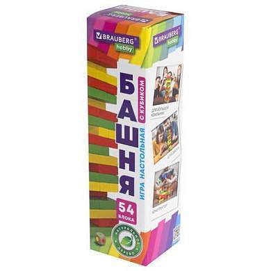 Игра настольная "ЦВЕТНАЯ БАШНЯ", 54 окрашенных деревянных блока + кубик, BRAUBERG HOBBY, 665493 (арт. 665493)
