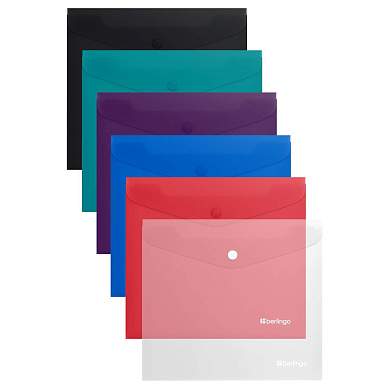 Папка-конверт на кнопке Berlingo "Soft Touch", А5+, 200мкм, софт-тач, ассорти (арт. 369433)