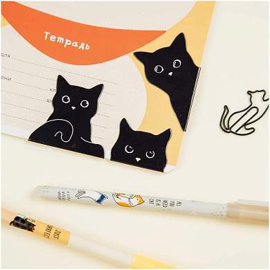 Закладки магнитные для книг, 3шт., MESHU "Black cat" (арт. 344777)