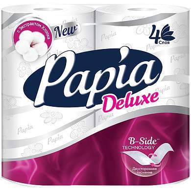 Бумага туалетная Papia "Deluxe", 4-слойная, 4шт., тиснение, белая (арт. 260063)