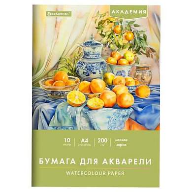Папка для акварели А4, 10 л., 200 г/м2, 210х297 мм, BRAUBERG АКАДЕМИЯ, "Апельсины", 117743 (арт. 117743)