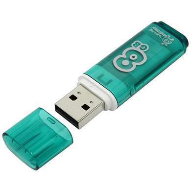 Память Smart Buy "Glossy" 8GB, USB 2.0 Flash Drive, зеленый (арт. 230848)