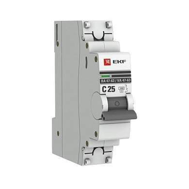 EKF PROxima автоматический выкл. ВА47-63 1P 25А 4,5kA х-ка С mcb4763-1-25C-pro (с опломбировкой) (арт. 461795)