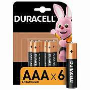 Батарейки КОМПЛЕКТ 6 шт., DURACELL Basic ОРИГИНАЛ, ААА (LR03, 24А), алкалиновые, мизинчиковые, Б0014858 (арт. 456985)
