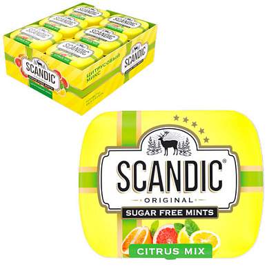 Драже освежающие SCANDIC без сахара со вкусом "Цитрусовый микс", 14 г, 4603738769889 (арт. 624913)