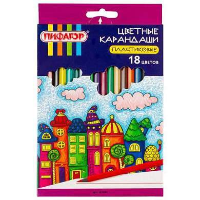 Карандаши цветные ПИФАГОР "СКАЗОЧНЫЙ ГОРОД", 18 цветов, шестигранные, 181584 (арт. 181584)