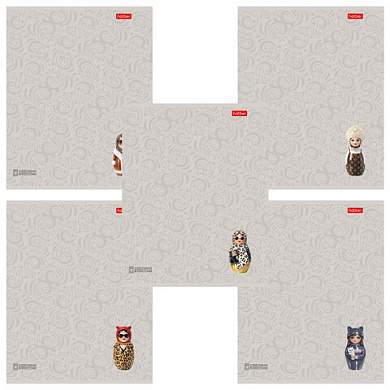 Тетрадь А5, 48 л., HATBER, скоба, линия, Soft-touch ламинация, 3D-лак, "Матрешки" (микс в спайке), 095882, 48Т5лолВ2 (арт. 405773)