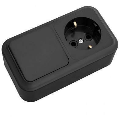 Bylectrica ПРАЛЕСКА Блок (1 выкл. + роз земля) ОУ черный, (В-РЦ-527 черный) (арт. 788087)
