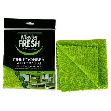 Салфетка из МИКРОФИБРЫ для стекол и зеркал 30х30 см, зеленая, 280 г/м2, Master FRESH (арт. 704070)