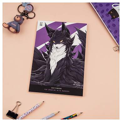 Скетчбук для рисования маркерами 50л. А5 на склейке MESHU "Anime cat", 90г/м2, soft-touch (арт. 358386)