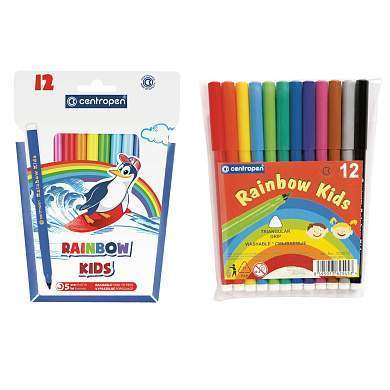 Фломастеры Centropen "Rainbow Kids", 12цв., трехгранные, смываемые, ПВХ (арт. 214283)