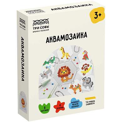 Аквамозаика ТРИ СОВЫ "Зоопарк", набор инструментов и аксессуаров, трафареты, картонная коробка 11*14см (арт. 359686)