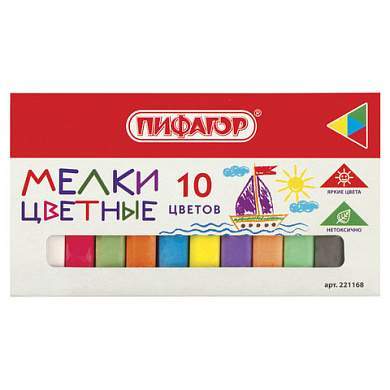 Мел цветной квадратный 10 штук, ПИФАГОР, картонная упаковка, 221168 (арт. 221168)