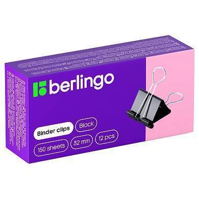 Зажимы для бумаг 32мм, Berlingo, 12шт., черные, картонная коробка (арт. 110962)