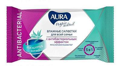 Влажные салфетки 15шт/уп, с антибактериальным эффектом AURA Tropic cocktail 93967 (арт. 762596)