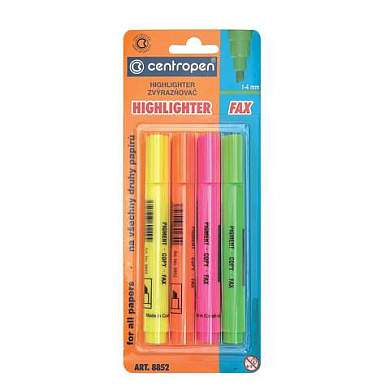 Текстовыделители CENTROPEN НАБОР 4 ЦВЕТА, с клипом, линия 1-4,6 мм, 488520403 (арт. 151121)