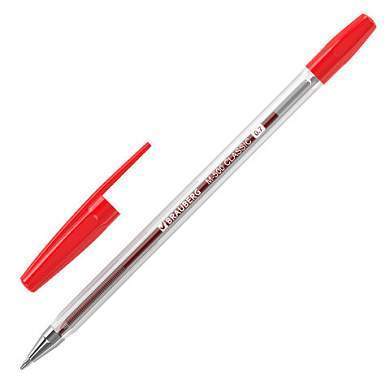 Ручка шариковая BRAUBERG "M-500 CLASSIC", КРАСНАЯ, корпус прозрачный, узел 0,7 мм, линия письма 0,35 мм, 143446 (арт. 143446)