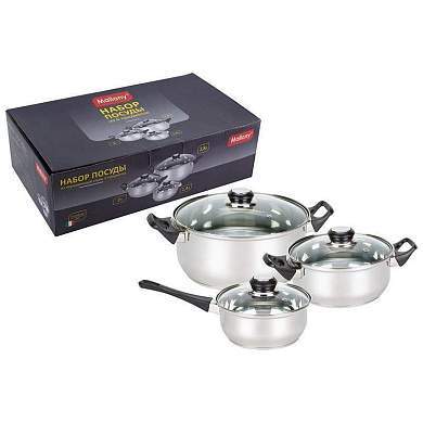 Набор посуды 6предм BAKS-SET-6 (кастр-2/2,8л, ковш 1,4л с крышк.),нерж сталь (0,3мм), 981055 Mallony (арт. 571560)