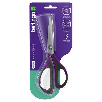 Ножницы Berlingo "Easycut 350", 18см, сиреневые, эргономичные ручки, мягкие вставки, европодвес (арт. 326335)