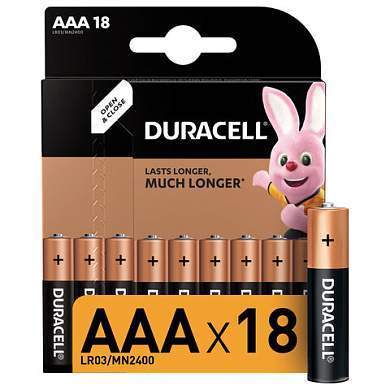 Батарейки КОМПЛЕКТ 18 шт., DURACELL Basic ОРИГИНАЛ, AAA (LR03, 24А), алкалиновые, мизинчиковые, 81483686 (арт. 453559)