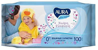 Влажные салфетки детские 100шт/уп. с алоэ и вит. Е AURA Ultra comfort 1894 (Коттон Клаб) (арт. 762670)