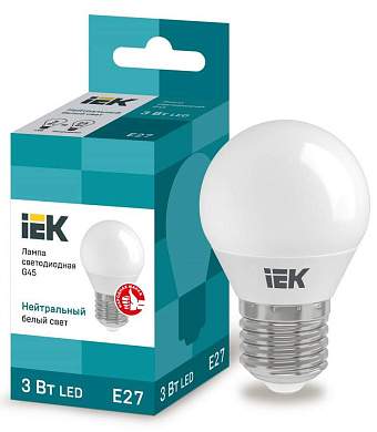 IEK шар G45 E27 3W(210lm) 4000K 4K 83x45 матов. ECO LLE-G45-3-230-40-E27 (арт. 562420)