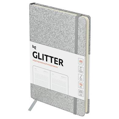 Ежедневник недатированный, А6, 136л., твердый переплет, диз. картон, BG "Glitter. Silver", серебристый, на резинке, карман (арт. 369875)