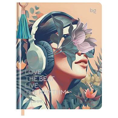 Дневник 1-11 кл. 48л. (твердый) BG "Love the beat", иск. кожа, тиснение фольгой, печать, кисточка иск. кожа, ляссе (арт. 366492)