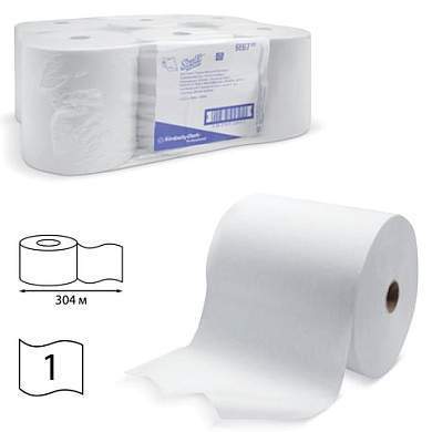 Полотенца бумажные рулонные KIMBERLY-CLARK Scott, КОМПЛЕКТ 6 шт., 304 м, белые, диспенсер 601536, 6667 (арт. 126122)